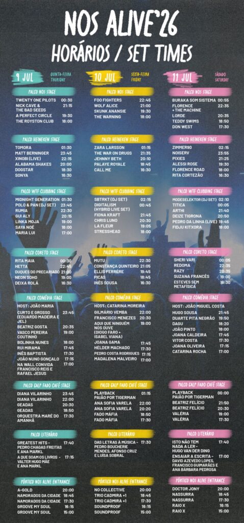 Horários NOS Alive 2026
